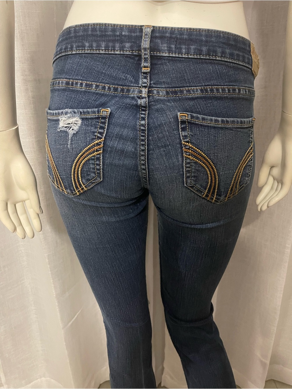 Hollister Distressed Skinny Jeans Blue Ripped Knee Size 27 5S (Preowned) - Picture 7 of 12